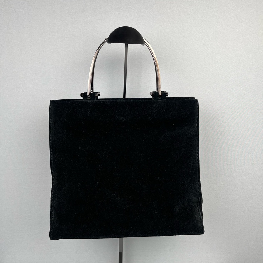 Gucci Black Suede Silver-Tone Handle Bag Vintage